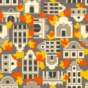 房子和落叶的秋天无缝模式