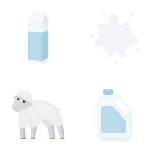 小方包, 绵羊蓝, 罐。Moloko 集集合图标在卡通风格矢量符号股票插图网站