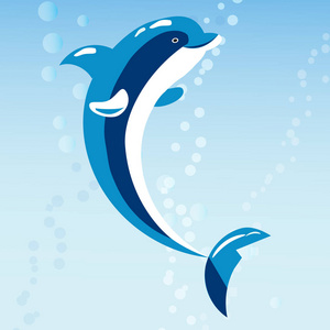 可爱的海豚水生的海洋自然蓝色海洋哺乳动物海水野生动物矢量图