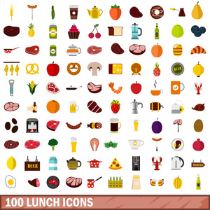 100 午餐图标设置 平风格