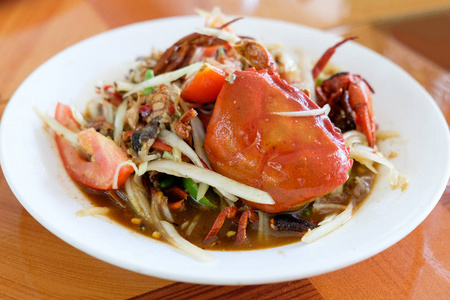 Somtum，在泰国，关门木瓜沙拉美味的食物