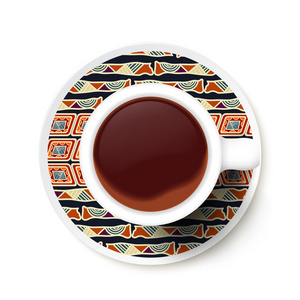 一杯咖啡和茶碟的民族图案。矢量 illustrati