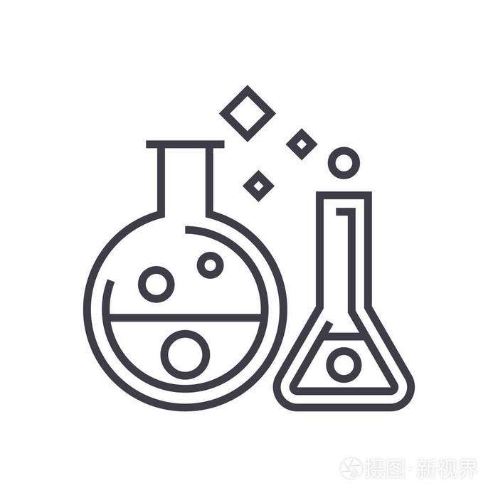 化学实验室实验矢量线图标, 标志, 插图背景,可编辑笔触