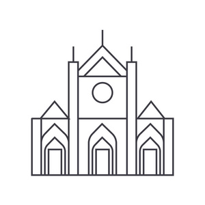 教会的标志矢量线图标 标志 插图背景，可编辑笔触