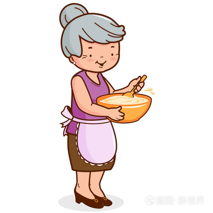 奶奶做饭.矢量图