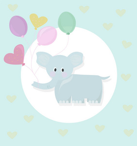 大象和气球卡通童年风格矢量