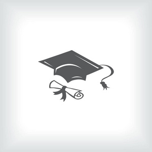 毕业帽和文凭 web 图标。矢量图