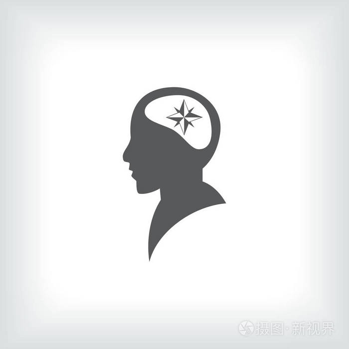 矢量图标头想人孤身矢量男人和他的头脑的指南针和量角器