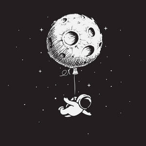 有趣的太空人飞与月亮