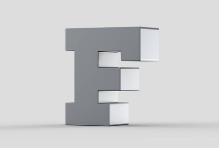 3d 挤压的大写字母 F 上柔软的灰色背景孤立