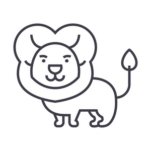 可爱的狮子矢量线图标 标志 插图背景，可编辑笔触