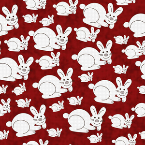 红色和白色的兔子纹理面料重复图案背景