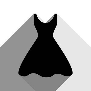 女人的衣服标志。矢量。有两个扁平的灰色阴影，白色背景上的黑色图标