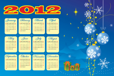 2012 年日历模板