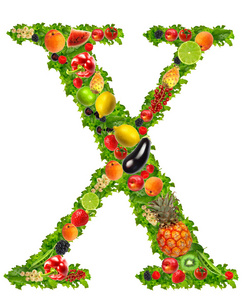 水果和蔬菜的字母 x
