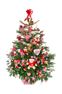 彩色装饰的红色圣诞树图片