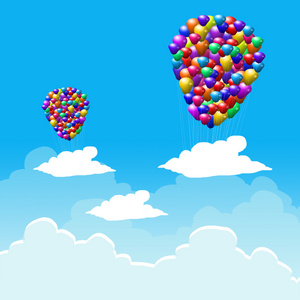 五彩的气球与多云的天空