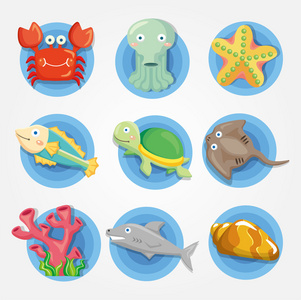 卡通水族动物图标集，鱼的图标