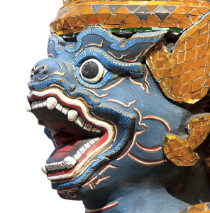 古色古香的泰国蓝脸的猴子雕像在扫管笏 pra 垲