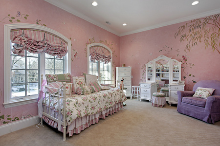 郊区住宅的粉红卧室