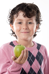 微笑着一个绿色的苹果儿童图片