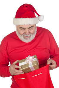 搞笑圣诞老人带份礼物从他袋
