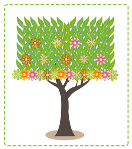 绿叶花树插图