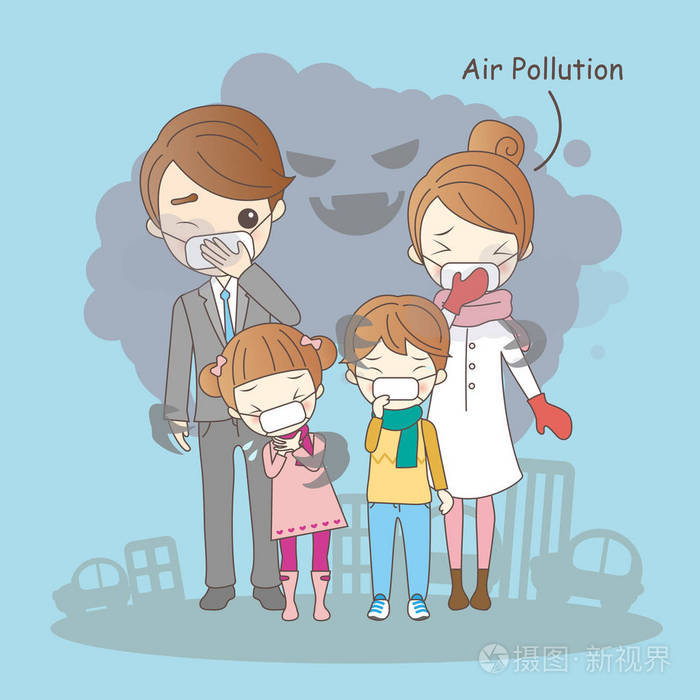 卡通家庭空气污染