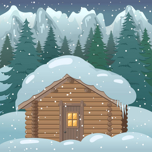房子在白雪皑皑的丛林中的插图