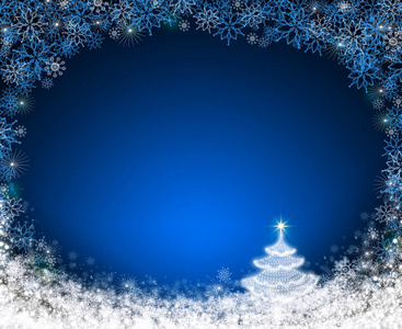 蓝色背景上孤立的圣诞树