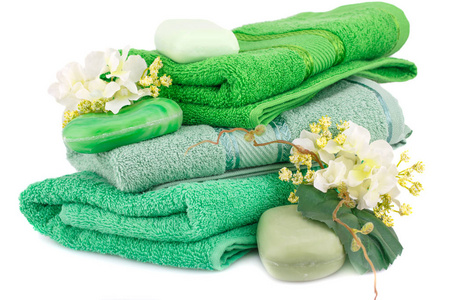 毛巾 肥皂和鲜花