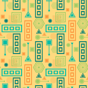 在后现代的孟菲斯风格蓝色绿色黄色米色抽象无缝模式