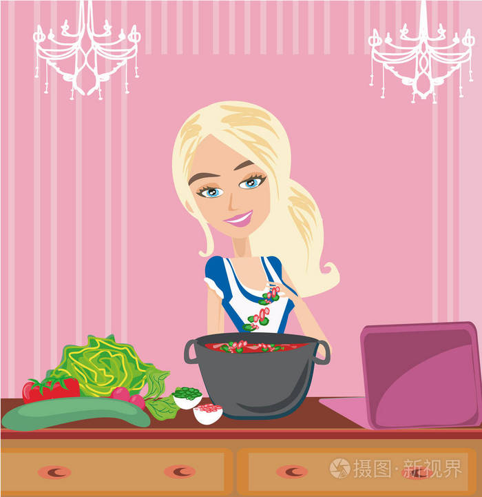 美丽的女人做饭