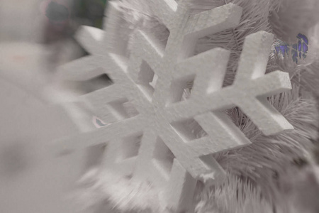 白色圣诞节装饰与冷杉的树枝上的雪花