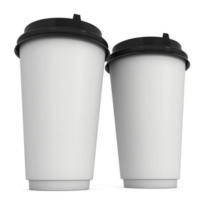 一次性咖啡杯。张空白的纸杯子，塑料帽