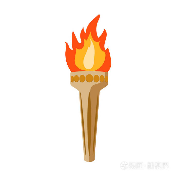 奥运火炬图标在白色背景上孤立的卡通风格希腊符号股票矢量图