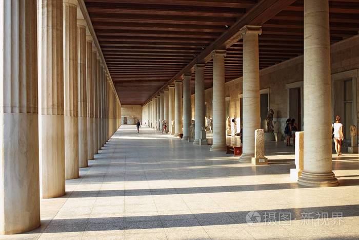 建在古代集市雅典希腊的柱廊廊stoa