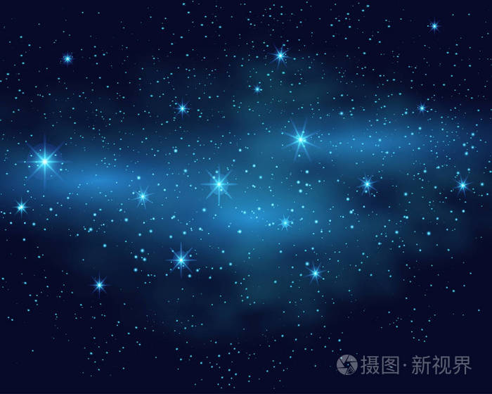 对于宇宙黑暗的天空背景与蓝色的亮列切橇星云夜矢量插图