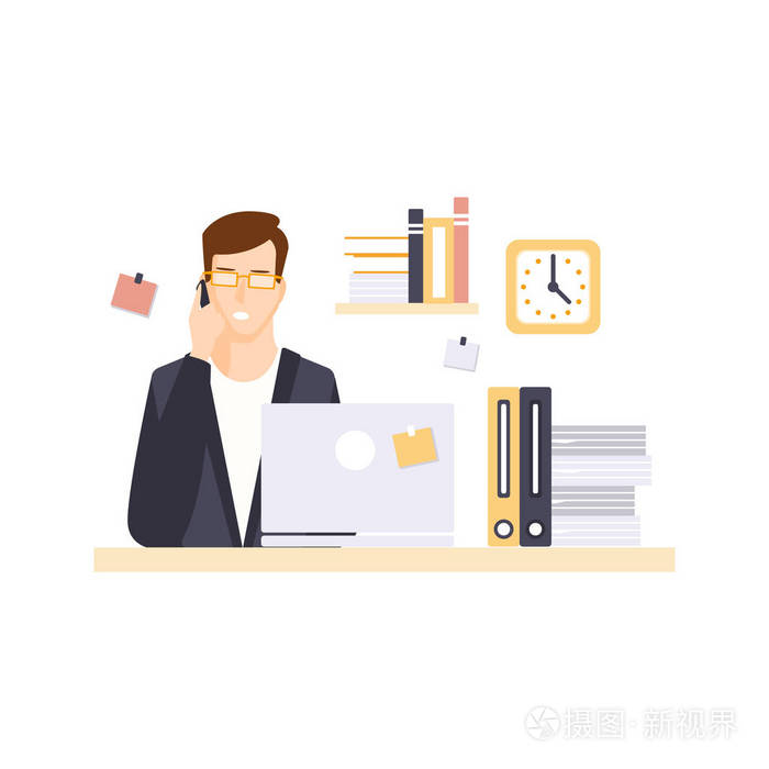 忙人上班族在办公室隔间有他日常的常规情况卡通人物