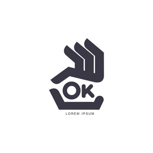 程式化的 简化的手显示 Ok 的手势，标志模板