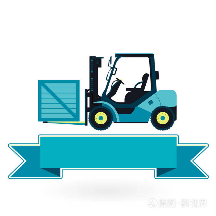 白底蓝色叉升降机装载机.施工机械及地面工程