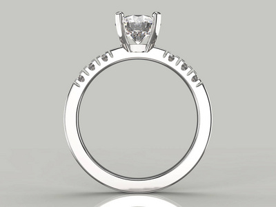 3d 插图银黄金环与灰色的背景上的钻石