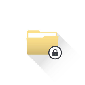 数据保护计算机文件夹图标与文件和锁定键。
