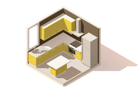 矢量等距低聚厨房房间图标