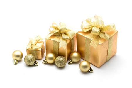 圣诞节节日的黄金礼品盒