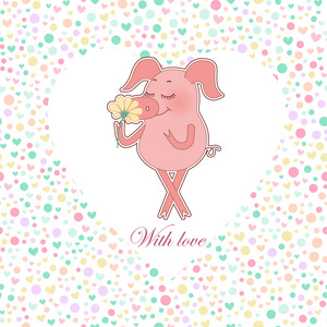 用一只手中的一朵快乐的猪。可爱的卡通猪贴纸