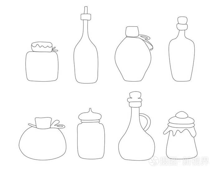 手绘jar 矢量集.草绘的罐子和瓶子上白色背景孤立