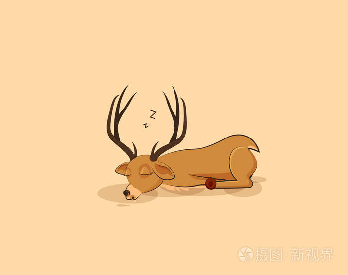 图孤立表情符号字符卡通鹿睡上网站胃贴纸图释