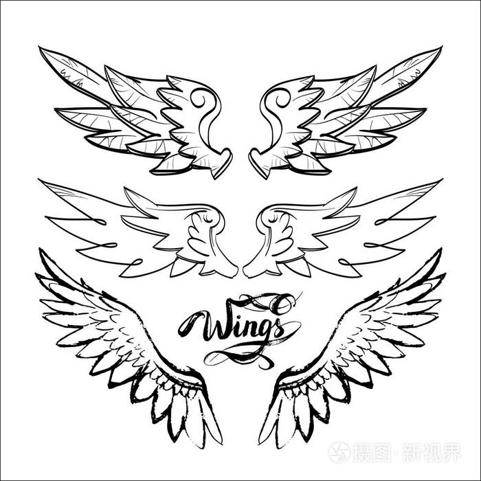 天使的翅膀矢量,刻字, 画画