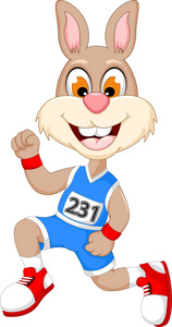 可爱的卡通兔子马拉松运动员